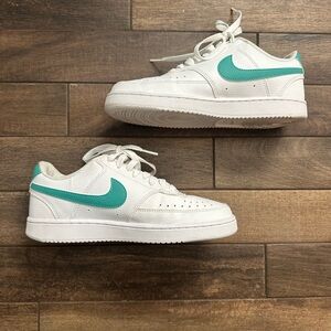 Nike White Sneakers with Teal Swoosh